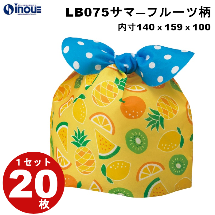 不織布 ラッピング袋 タイパック フタバ M サマーフルーツ柄 LB075 20枚 内寸:140W×100D×159H 外寸:140W×100D×174H