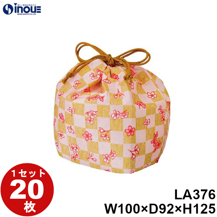 不織布 ラッピング袋 てまり巾着 ヒモ 特小 市松桜 LA376 20枚 内寸:100W×92D×125H 外寸:100W×100D×150H