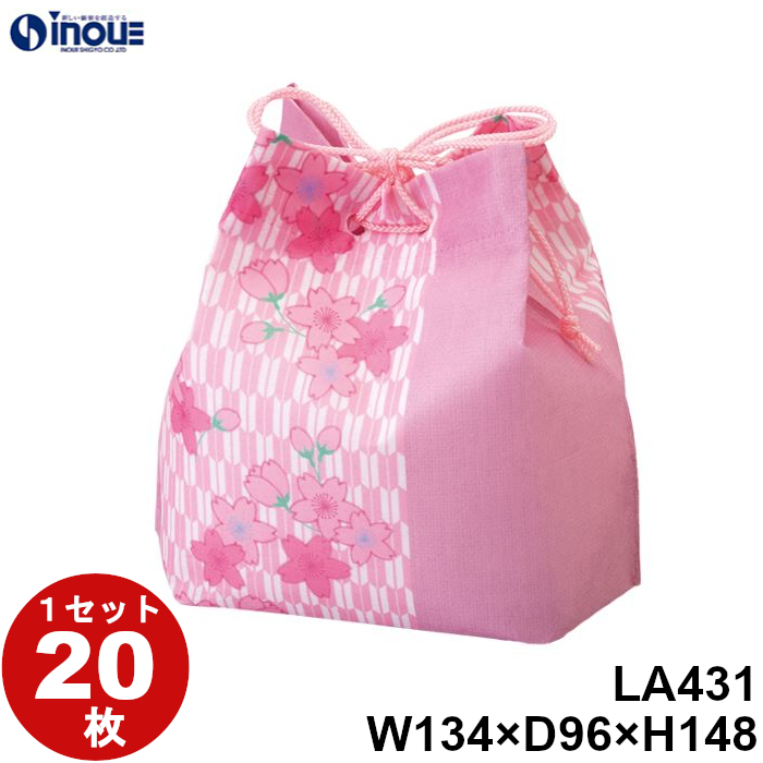 不織布 ラッピング袋 信玄袋 さくら矢がすり LA431 20枚 内寸:134W×96D×148H 外寸:134W×96D×170H