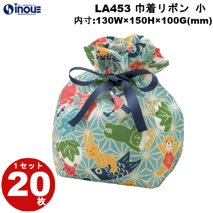 不織布 ラッピング袋 巾着 ヒモ 小 こどもの日麻の葉柄 LA453 20枚 内寸:130W×100D×150H 外寸:130W×100D×215H