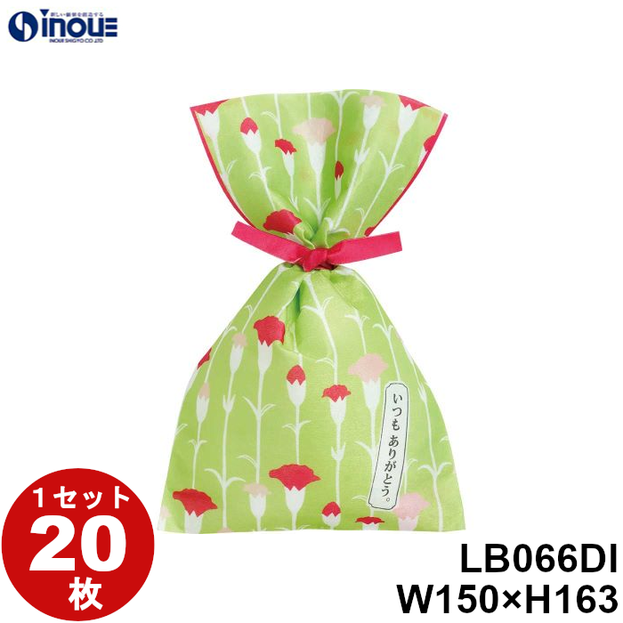 不織布 ラッピング袋 タイリボン S3 母の日ジャポネ柄 マッチャ LB066DI 20枚 内寸:150W×163H 外寸:150W×250H