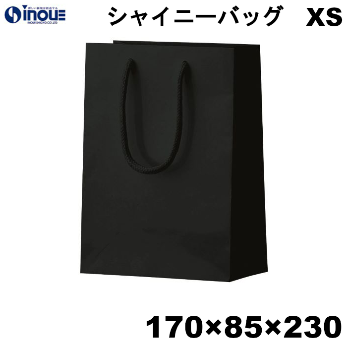 紙袋 高級 手提げ 黒 無地 光沢 A5サイズ シャイニーバッグ ブラック XS 170W×85D×230H 10枚 100枚