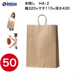 紙袋 手提げ 茶 無地 未晒 A3サイズ HA-2 320W×115D×430H 1セット50枚 日本製
