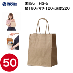 紙袋 手提げ 茶 無地 未晒 小さい HS-5 180W×120D×220H 1セット50枚 日本製