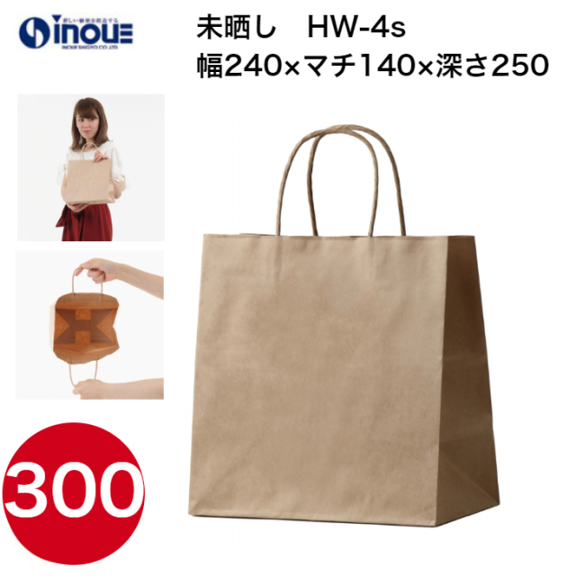 紙袋 手提げ 日本製 茶 無地 マチ広 HW-4s 240W×140D×250H｜紙袋の専門店