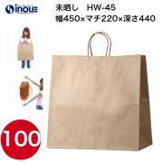 紙袋 手提げ 茶 無地 未晒 マチ広 特大 HW-45 450W×220D×440H 50枚 100枚 500枚 日本製