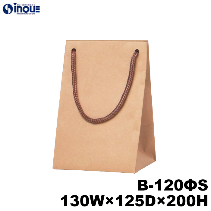 ワインバッグ 紙袋 ボトル 手提げ 茶 クラフトS 未晒 無地 B-120ΦS 130W×125D×200H 25枚 100枚 600枚