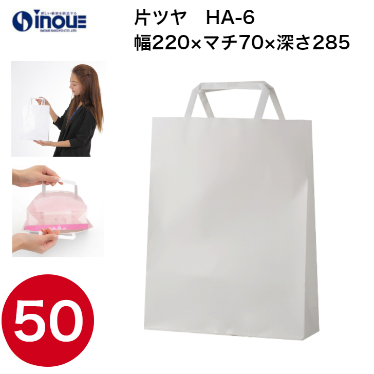 紙袋 手提げ 白 無地 片艶晒 小さい HA-6 220W×70D×285H 1セット50枚 日本製