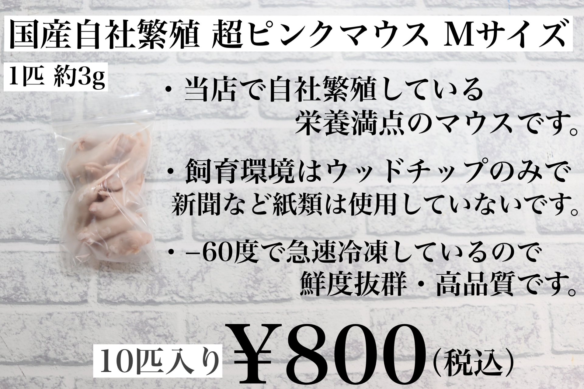 冷凍国産 ピンクマウスMサイズ 10匹入り 1匹約3g