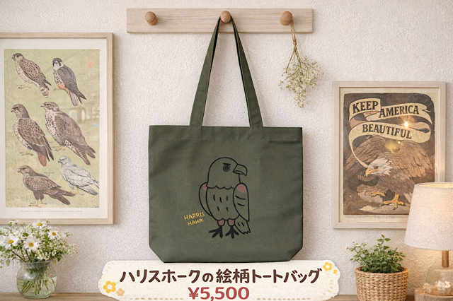 ハリスホークの絵柄　トートバッグ