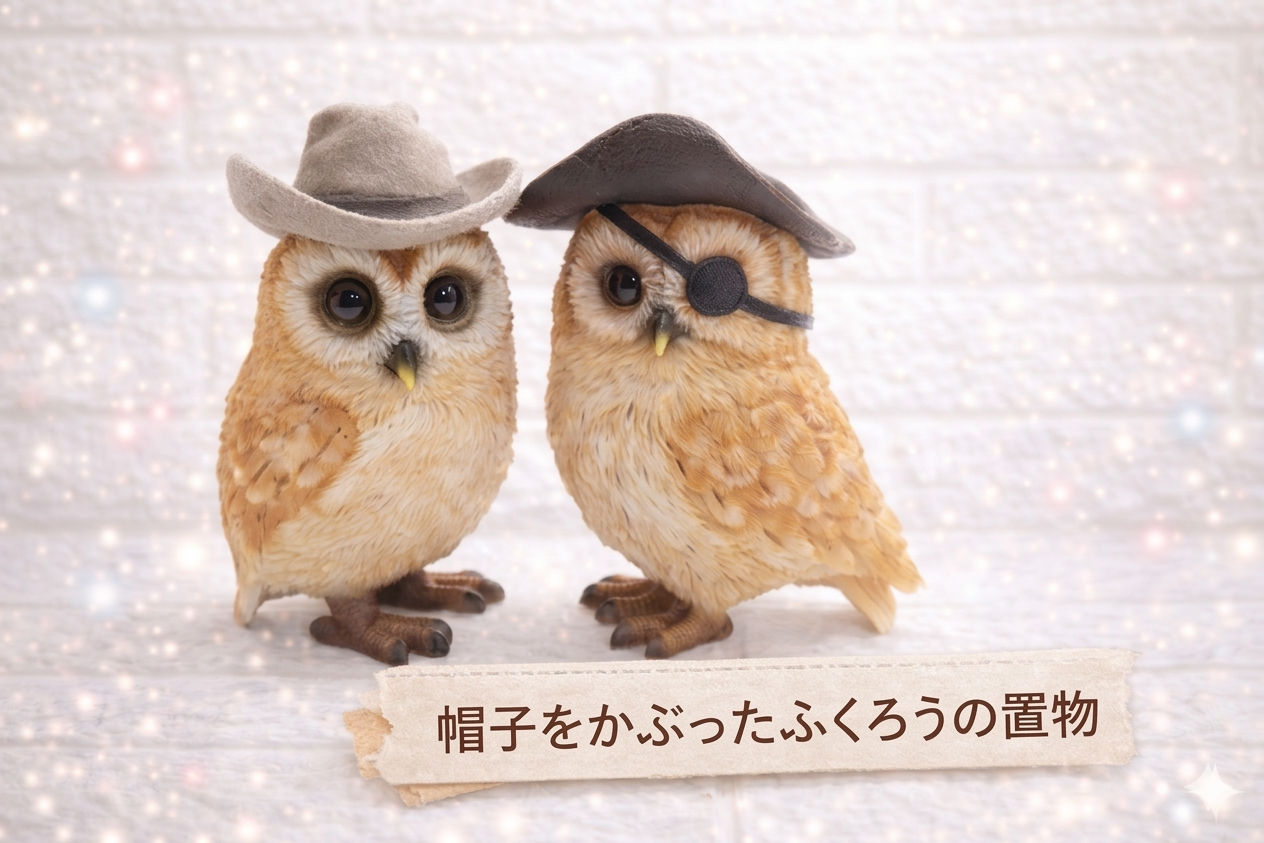 帽子をかぶったふくろうさんの置き物