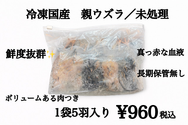 冷凍国産 親ウズラ雌 丸ごと（未処理）1袋5羽入り