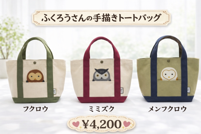 フクロウ・ミミズク・メンフクロウの手描き【ミニトートバッグ】