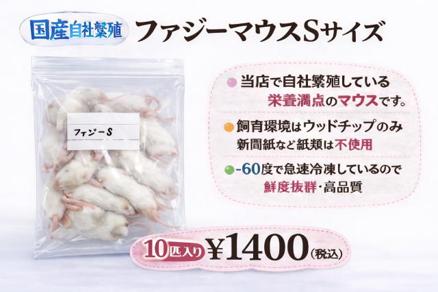 鮮度最高級　冷凍国産　ファジーマウスＳサイズ　10匹入り