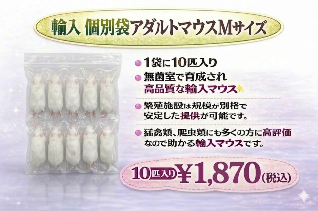 冷凍　個別袋　アダルトマウスＭサイズ　10匹入り