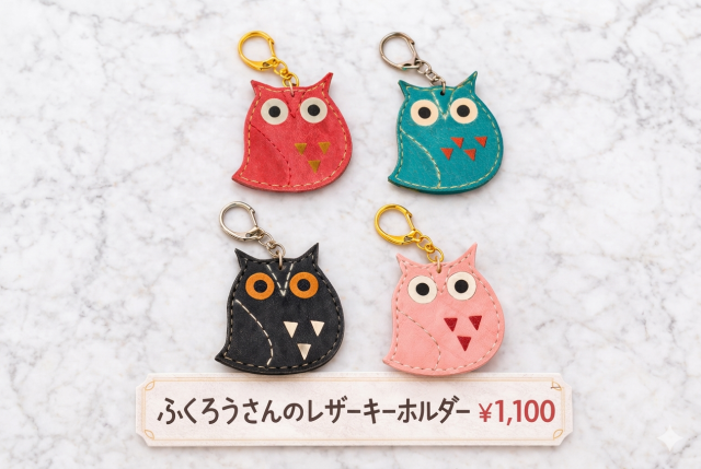 ふくろうのレザーキーホルダー