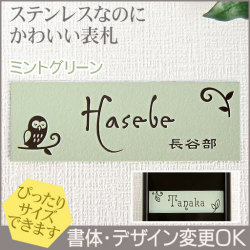 梨地ステンレス表札「ミントグリーン」HCS-11 ご希望サイズ変更可 マンションユニットにジャストフィット 二世帯 戸建 ポスト 機能門柱にも対応可 書体・レイアウト変更可