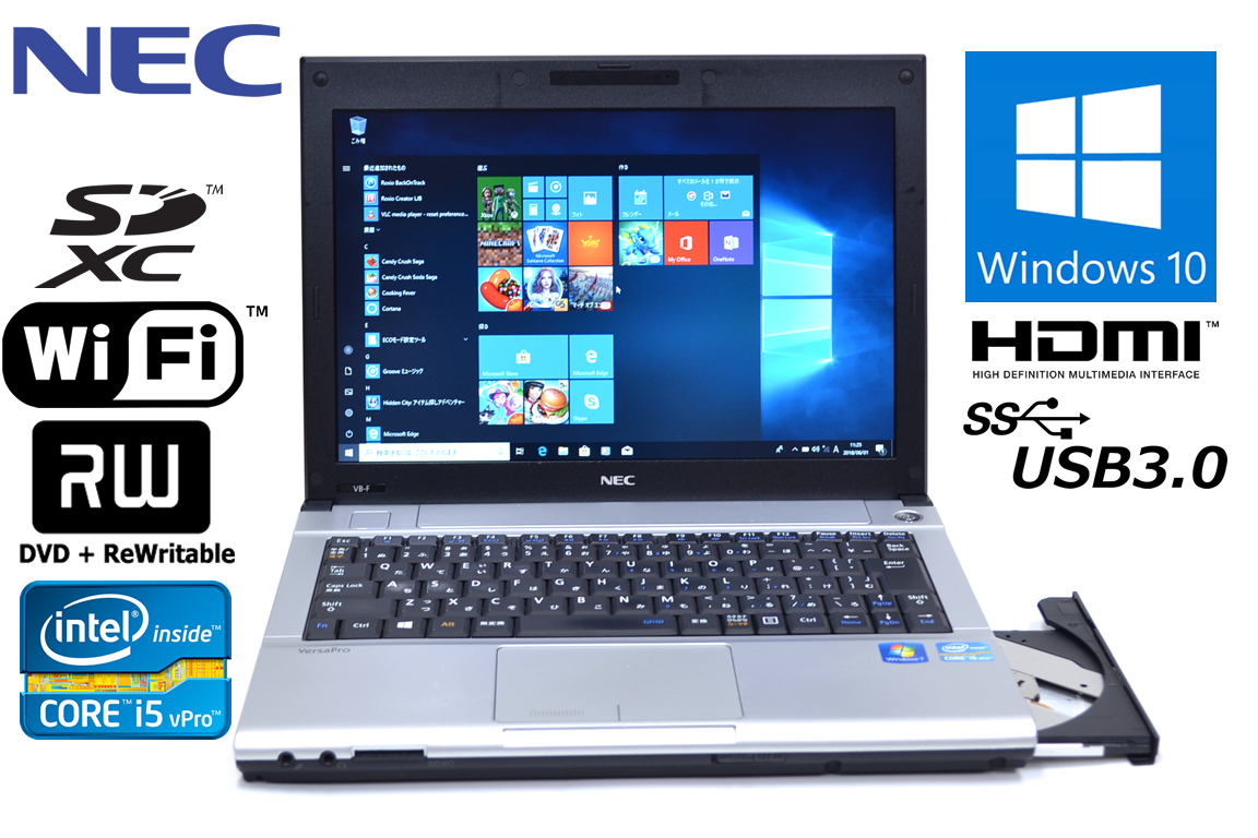 中古ノートパソコン NEC VersaPro VK26M/B-F Core i5 3320M (2.60GHz) WiFi マルチ メモリ4G HDD320GB USB3.0 Windows10