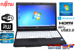富士通 中古ノートパソコン LIFEBOOK A572/FX Core i5 3320M(2.60GHz) メモリ4G 15.6型ワイド マルチ WiFi USB3.0 Windows7 64bit Win8リカバリ付