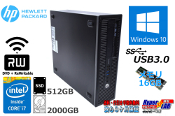 HP EliteDesk 800 G1 SFF デスクトップ Core i7 4790 メモリ16G 新品SSD512G HDD2000G マルチ Wi-Fi 中古パソコン Windows10