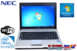 中古モバイルノートパソコン NEC VersaPro VK10E/BB-B 超低電圧版 DualCore Celeron U3400(1.06GHz) WiFi メモリ2G Windows7 訳あり