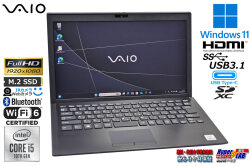 顔認証 フルHD Wi-Fi6 第10世代 Core i5 1035G1 VAIO Pro PG VJPG13C11N M.2SSD256G メモリ8G Webカメラ USBType-C Windows11