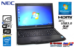 Windows7 32bit SSD搭載 ノートパソコン 中古 NEC VersaPro VJ26M/D-H Corei5 4300M メモリ4G Wi-Fi マルチ Bluetooth