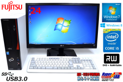 24型ワイドセット Windows7/Windows8 中古パソコン 富士通 ESPRIMO D583GX 第4世代 Core i5-4570(3.20GHz) メモリ4G マルチ USB3.0