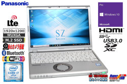 SIMフリー メモリ16G 12.1型 WUXGA Panasonic Let's note SZ6 Core i7 7600U M.2SSD512G Wi-Fi HDMI Webカメラ Windows10