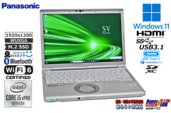 顔認証 Wi-Fi6 Panasonic Let's note SV9 第10世代 Core i5 10310U M.2SSD256G メモリ8G Webカメラ USBType-C Windows11