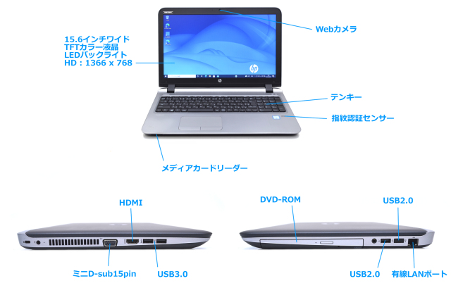 Wストレージ 中古ノートパソコン HP ProBook 450 G3 Core i5 6200U 