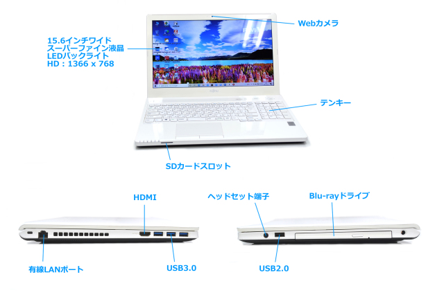Blu-ray 中古ノートパソコン 富士通 LIFEBOOK AH53/U Core i7 4722HQ 