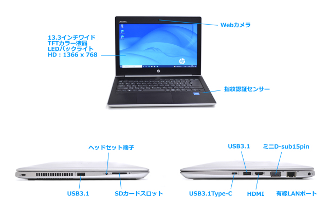 新品M.2SSD 中古ノートパソコン HP ProBook 430 G5 Celeron 3865U Web