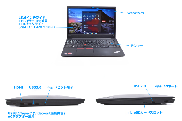 Windows11 フルHD Lenovo ThinkPad E595 AMD Ryzen 5 3500U 