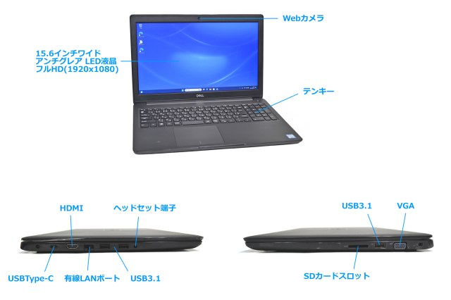 フルHD 第8世代 Core i5 8265U DELL Latitude 3500 M.2SSD256G HDD500G 
