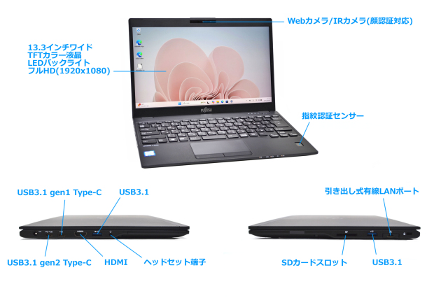 フルHD 顔認証 Windows11 軽量 13.3型 モバイル 富士通 LIFEBOOK U939