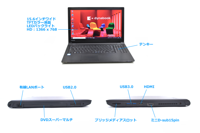 中古ノートパソコン 東芝 dynabook B55/B Core i3 6006U 新品SSD256G 