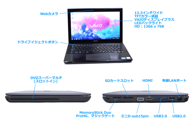 中古ノートパソコン ソニー VAIO Sシリーズ SVS1313AJD Core i3 3120M 