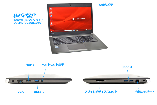 ノートパソコン 13.3型 中古 東芝 dynabook R63/DN Core i5 8250U Web 