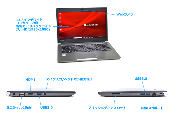 フルHD ノートパソコン モバイル 中古 東芝 dynabook R63/M Core i5 