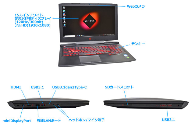 ゲーミングPC Omen by HP 15-ce016TX Core i7 7700HQ メモリ16G m 