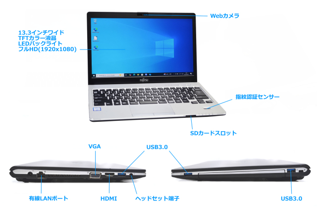 フルHD 13.3型 ノートパソコン 富士通 LIFEBOOK S937/S Core i5 7200U