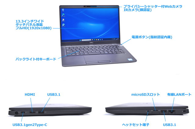 タッチパネル フルHD 13.3型 DELL Latitude 5300 Core i5 8365U 顔認証