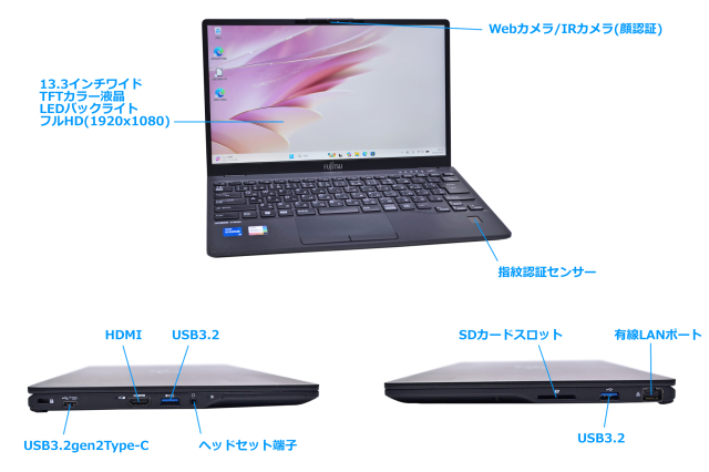 顔認証 Wi-Fi6E フルHD 富士通 LIFEBOOK U9312/K 第12世代 Core i5
