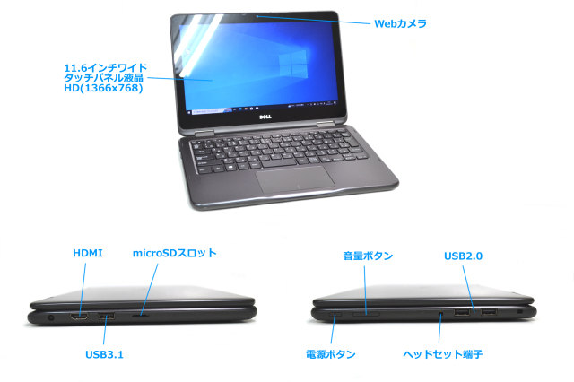 タッチパネル 11.6型 Dell Inspiron 11 3185 2-in-1 AMD A9-9420e 