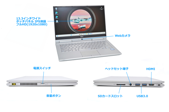 2-in-1 フルHD 13.3型 IPS液晶 Windows11 NEC VersaPro VKT16/GV-4 