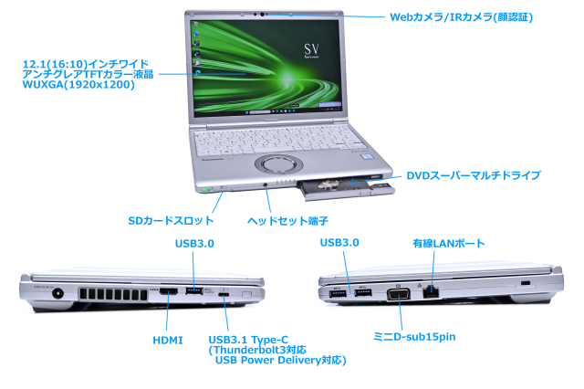 LTE 顔認証 メモリ16G m.2SSD512G Panasonic Let's note SV8 Core i7