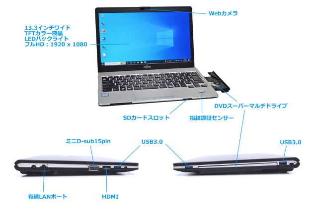 フルHD 13.3型 モバイル 富士通 LIFEBOOK S936/P Core i5 6300U メモリ 
