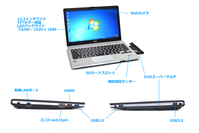 Windows7 32bit フルHD 中古ノートパソコン 富士通 LIFEBOOK S935/K