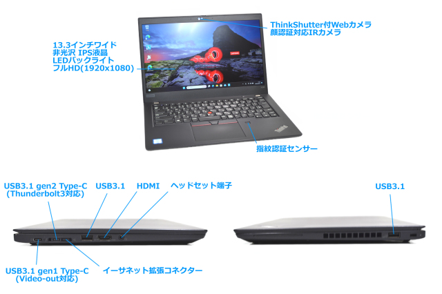 ノートパソコン 13.3型 フルHD 顔認証 中古 Lenovo ThinkPad X390 第8 